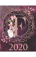 2020 Weekly Planner - Monogram Initial "F": 12-Month Large Print Rose Gold Glitter Purple Letter-Sized A4 Schedule Organizer by 52 Week Cornell Notes Monthly Calendar Designed in USA floral pu