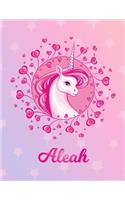 Aleah: Unicorn Sheet Music Note Manuscript Notebook Paper - Magical Horse Personalized Letter G Initial Custom First Name Cover - Musician Composer Instrum