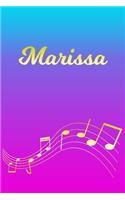 Marissa: Sheet Music Note Manuscript Notebook Paper - Pink Blue Gold Personalized Letter M Initial Custom First Name Cover - Musician Composer Instrument Com