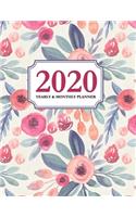 2020 Yearly and Monthly Planner: Calendar Schedule & Agenda - Jan 2020 Through Dec 2020 Organizer - Floral Roses
