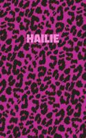 Hailie: Personalized Pink Leopard Print Notebook (Animal Skin Pattern). College Ruled (Lined) Journal for Notes, Diary, Journaling. Wild Cat Theme Design wi