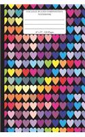 College Ruled Composition Notebook. 6" x 9". 120 Pages: Colorful Love Hearts Pattern Cover. College ruled paper, medium ruled paper. For middle school to college. Composition notebook for teens and adults