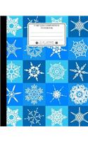 Unruled Composition Notebook. 8 X 10. 120 Pages. Winter and Christmas Time: Christmas Holiday Season Notebook. Cool Winter White Snow Crystals on Blue Squares Cover.