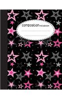 Composition Notebook, 8.5 x 11, 110 pages: Pink Gray Stars: (Notebooks)