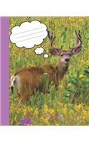 Cute Mule Deer in Rocky Mountain Purple Flowers Photograph Wide-ruled Lined School Composition Notebook