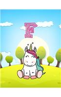 F: Monogram Initial F with Little Unicorn Notebook for Kids, Children, Girl, Boy 8.5x11