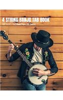 4 String Banjo Tab Book - 8.5 x 11 - 150 Blank Pages (75 Sheets)