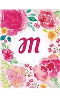 M - Pink Watercolor Floral Initial Journal (Flower Journals For Women)