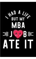 I Had A Life But My Mba Job Ate It: Hilarious & Funny Journal for Mba - Funny Christmas & Birthday Gift Idea for Mba - Mba Notebook - 100 pages 6x9 inches