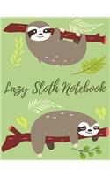 Lazy Sloth Notebook. Blank Lined Composition Journal