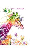 Sketchbook: A Long Giraffe with Butterflies Themed Personalized Artist Sketch Book Notebook and Blank Paper for Drawing, Painting Creative Doodling or Sketching