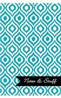 Notes & Stuff Lined Notebook With Robins Egg Blue Ikat Pattern Cover