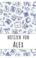 Notizen von Alex: Kariertes Notizbuch mit 5x5 Karomuster für deinen personalisierten Vornamen