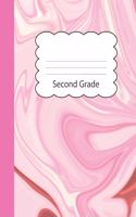 Second Grade: Cute Large Blank Primary Handwriting Learn to Write Practice Paper for Girls - Creative Pink Marble Paperback Cover Cover - Dotted Midline Ruled Wor