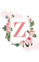 Z: Personalized Monogrammed Initial Z Writing Journal, Notebook or Diary for Girls or Women. Floral with Pink Alphabet Letter. 6x9 110 Blank Lines Page