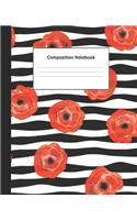 Composition Notebook: Graph Paper Notebook Watercolor Poppy Flower And Stripped Graph Paged Notebook Math And Science Journal - 100 pages - 7.5" x 9.25" - Women Teens Gir