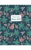 Monthly & Weekly Planner 2020: Diary / Agenda 2020 with GRATITUDE JOURNAL, HABIT & MOOD TRACKER, PERSONAL & BUSINESS TO-DOs - Cover Design in Le Petit Floral Pattern of Birds