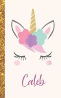 Caleb: Caleb Unicorn Personalized Black Paper SketchBook for Girls and Kids to Drawing and Sketching Doodle Taking Note Marble Size 8.5 x 11