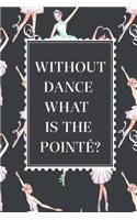 Without Dance What is the Pointe Lined Journal. Cute Ballet gifts, ballerina planner, dancer notebook, dance teacher gift, women gifts, white swan, elegant diary
