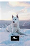 Siberian Husky Huskies Dog Pup Puppy Doggie Notebook Bullet Journal Diary Composition Book Notepad - Lying in Snow