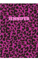 Jennifer: Personalized Pink Leopard Print Notebook (Animal Skin Pattern). College Ruled (Lined) Journal for Notes, Diary, Journaling. Wild Cat Theme Design wi
