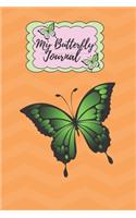 My Butterfly Journal: Black and green butterfly on orange. A pretty girlie lined undated journal diary to write down all your thoughts, ideas, and dreams.