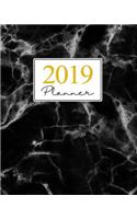 2019 Planner: Weekly Planner 2019 Yearly Calendar Organizer Agenda (January 2019 to December 2019) Black Marble