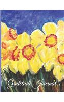 Gratitude Journal Acrylic Painting Yellow Daffodils with Orange Center Against a Bright Blue Sky