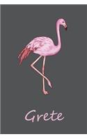 Grete: Personalisiertes Flamingo Bullet Journal, Tage-/ Notizbuch - 120 Seiten - 6x9 Zoll Format (ca.DIN A5) - gepunket - dotted - punktkariert - dot grid