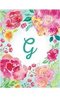 G: Initial Journal, Monogram Notebook. Pink Teal Watercolor Floral, 8.5 X 11, Dotted, Softcover