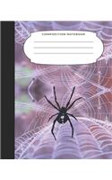 Composition Notebook: 7.5X9.25 Inch 109 Pages Halloween Themed Spider Web Half Blank Half Wide Ruled School Exercise Book With Picture Space For Kids and Adults - Grades 