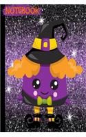 Notebook: Halloween Decorations/Kawaii WITCH Books Cool Novelty Gifts/Purple Black Faux Sequins Glitter/Writing Daily Journal/College Ruled Lined Cream Paper/