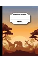 Composition notebook unruled 8.5 x 11 inch 200 page, Sunset Wild animal brown orange softcover