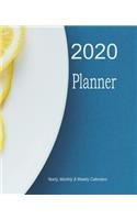 2020 Planner - Yearly, Monthly and Weekly Calendar: 52 Weeks/ 365 Daily Diary for Recording Tasks, Meals, Menus, Shopping Lists and Tracking Budgets. 7.5 x 9.25. Fresh lemon design