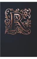 Notebook: Art Nouveau Initial R - Copper on Black - Lined Diary / Journal