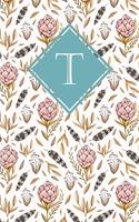 T: Elegant Monogrammed Blank Dotted Journal: Beautiful and Classic Bulleted Dot Grid Notebook: Pink, Mint Green and White Floral Design