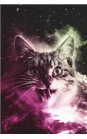 Space Cat Notebook (Vol 3): Trippy Cosmic Kitten Blank Lined Journal Book For Students, 6 x 9, 130 Pages, Violet Bright Galaxy Cats