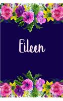 Eileen: Personalized Name Pink Floral Design Matte Soft Cover Notebook Journal to Write In. 120 Blank Lined Pages