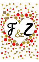 F and Z Personalized Monogrammed notebook journal gift with Two Initials for Couples and lovers on valentine's day, wedding anniversary and special occasions with beautiful golden glitter red and confetti cover