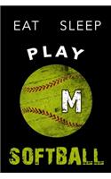 M Monogram Initial Softball Journal Eat Sleep Play Softball