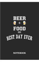 BEER + FOOD = Best Day Ever Notebook: 6x9 inches - 110 dotgrid pages - Greatest Alcohol drinking Journal for the best notes, memories and drunk thoughts - Gift, Present Idea