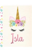 Isla: Personalized Unicorn Sketchbook For Girls With Pink Name - 8.5x11 110 Pages. Doodle, Sketch, Create!