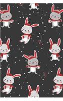 Merry Christmas Cute Bunnies Rabbits in Hats and Scarves Notebook