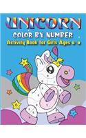Unicorn Color by Number Activity Book for Girls Ages 6-8