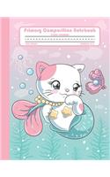 Primary Composition Notebook Story Journal: Cute Kawaii Mermaid Cat Notebook with Picture Space and Handwriting Practice Paper for Girls in Kindergarten, First and Second Grade, 100 Blank Writ