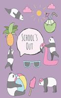 School's out: Cute cartoon panda notebook, notepad journal or blank book. Summer fun holidays theme. Adorable cool hand drawn panda illustration featuring a panda