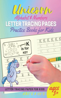 Unicorn Alphabet & Numbers Letter Tracing Pages Practice Books for Kids