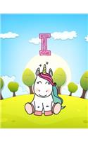 I: Monogram Initial I with Little Unicorn Notebook for Kids, Children, Girl, Boy 8.5x11