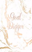 Goal Digger: Inspirational Quote Notebook, Classic White Marble and Rose Gold 8 x 10, 120 College Ruled Pages