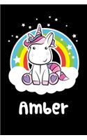 Amber: Personalized Name Notebook Blank Journal For Girls Or Women With Unicorn